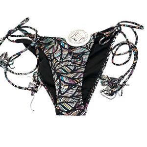 Forever Young Women's Side Tie Bikini Bottom Leaf Print Size M Multicolor